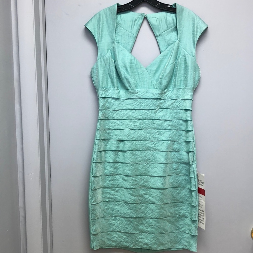 London Times seafoam green midi dress.